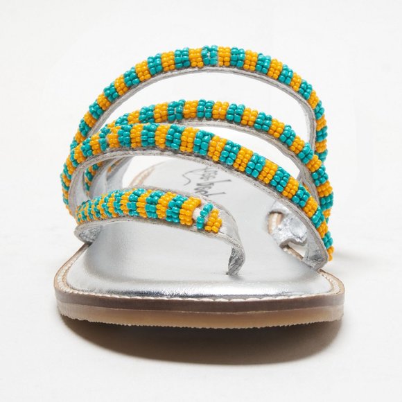 🎉LAST CHANCE🎉 FREE PEOPLE Beatrice Beaded Flat Sandals / Platino Combo - Picture 8 of 9